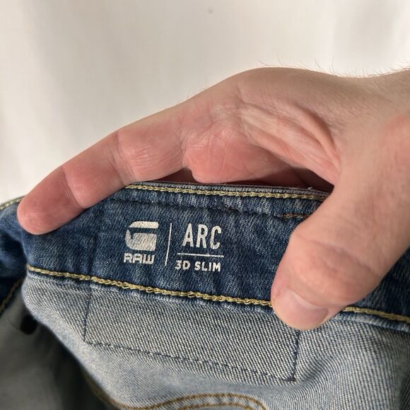 G-Star Raw ARC 3D Slim Jeans Men's 32x32 Light Wash Denim Distressed Button Fly - Picture 9 of 10